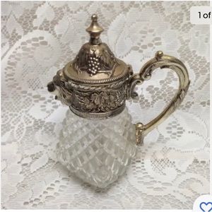 Vintage, A. Price Figural Lion's Head Silver Plated-Crystal Syrup Jug 6.5in x5in